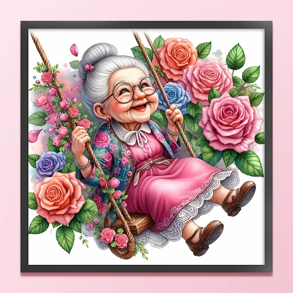 11CT Full Stamped Cross Stitch - Old lady(Canvas|45*45CM)