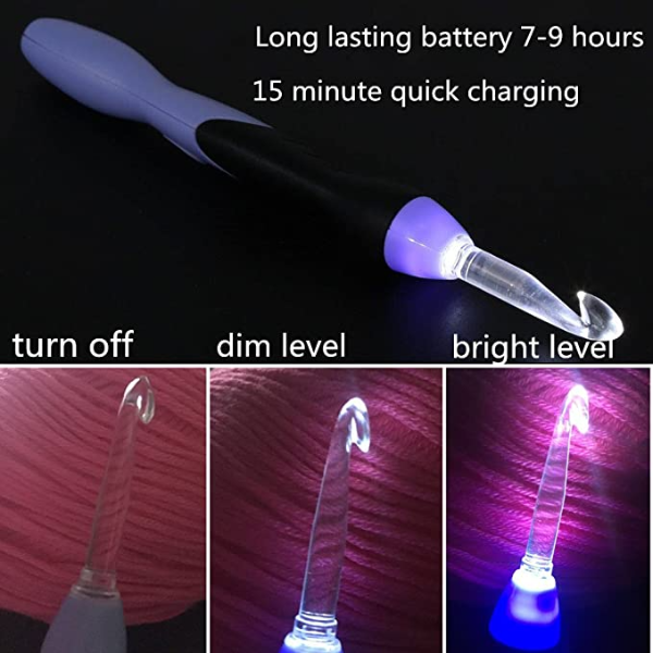 USB Rechargeable LED Lighted Crochet Hooks