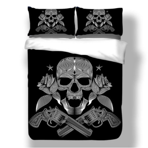 Skull Skeleton Black Skull Design Twin King Queen Bed Linen Duvet Cover Set Bedding Set - vzzhome