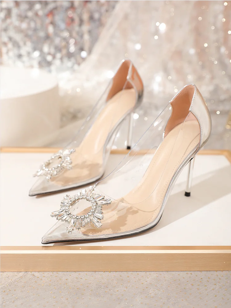 70mm/90mm Women's  Stiletto Apricot Bottom High Heels Party Shoes Sunflower Diamond Pumps