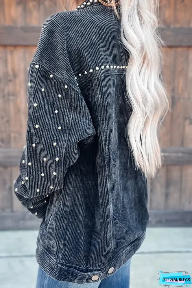 Rivet Patch Short Corduroy Jacket Winter Outfits Coat