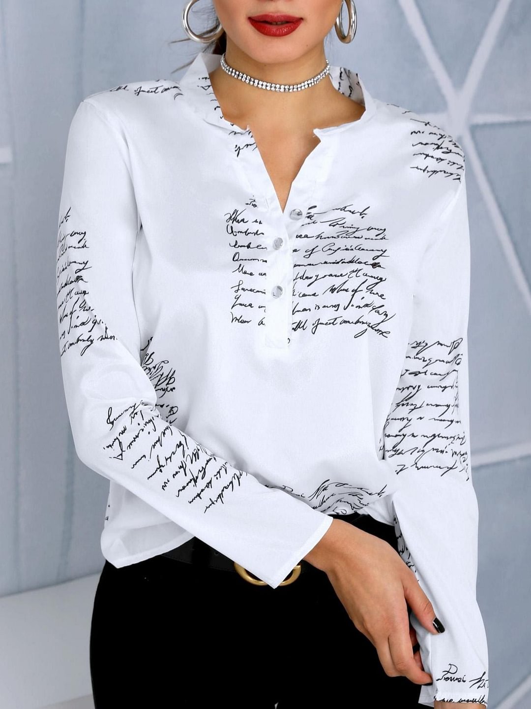 Spring Summer Workwear Elegant Letter Print Button Design White Women's Casual Shirt Plus Size Clothes Loungwear Oversized Tops