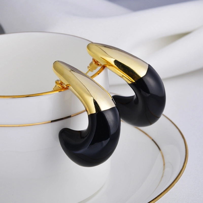 1 Pair Minimalist C Shape Enamel Copper 22K Gold Plated Ear Studs