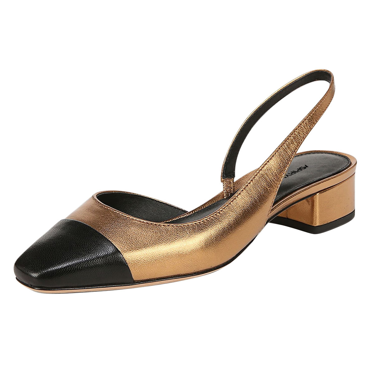 Gold & Black Patchwork Slip-On Slingback Heels with Square Toe Nicepairs