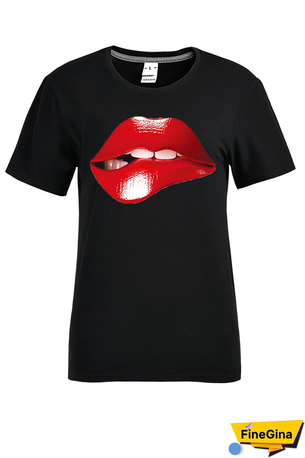 Black Street Lips Printed Patchwork O Neck T-Shirts