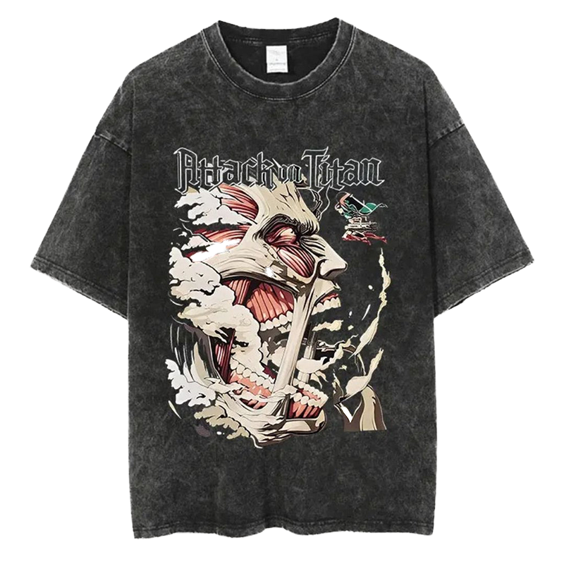 Attack On Titan Printed Oversize Washed T-Shirt