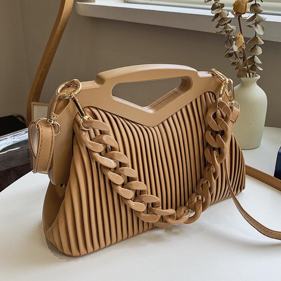 Pleated Totes With Acrylic Handle 2021 New High-quality PU Leather Women's Designer Handbag Luxury brand Shoulder Messenger Bag