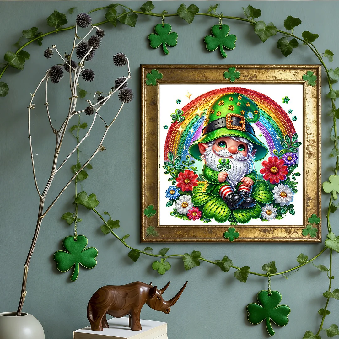 St Patricks Day Elve Special Shaped 5D DIY Partial Drill Diamonds Dots Gem Art Kits for Adults Beginners Home Decor Diamonds Paintings Gem Art 11.81 X11.81inch