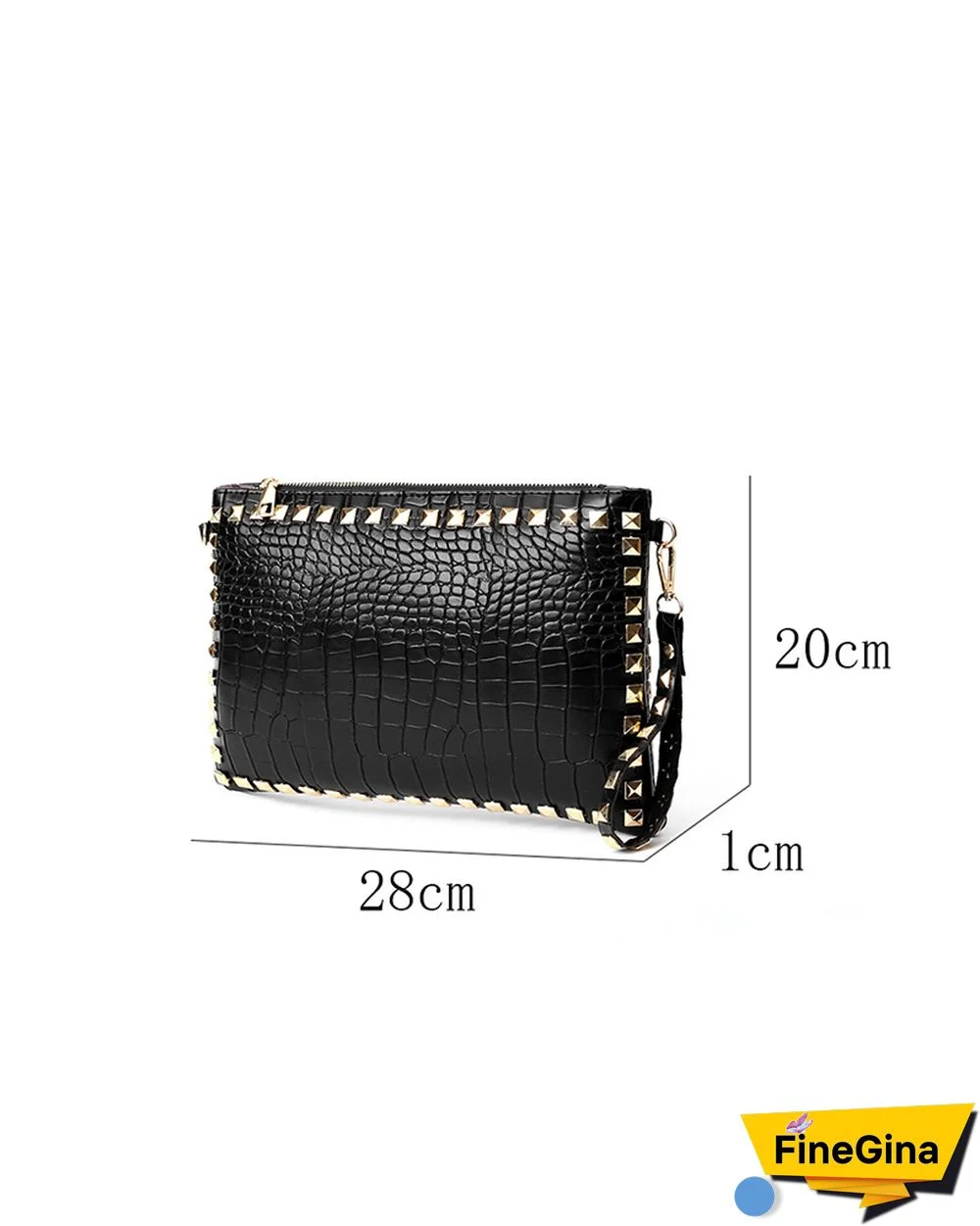 Rivet Decor Croc Embossed Clutch Bag With Wristlet