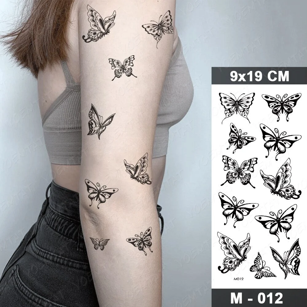 Waterproof Temporary Tattoo Sticker Black Butterfly Totem Fake Tatto Flash Realistic Rose Tatoo Body Art 3d For Girl Women
