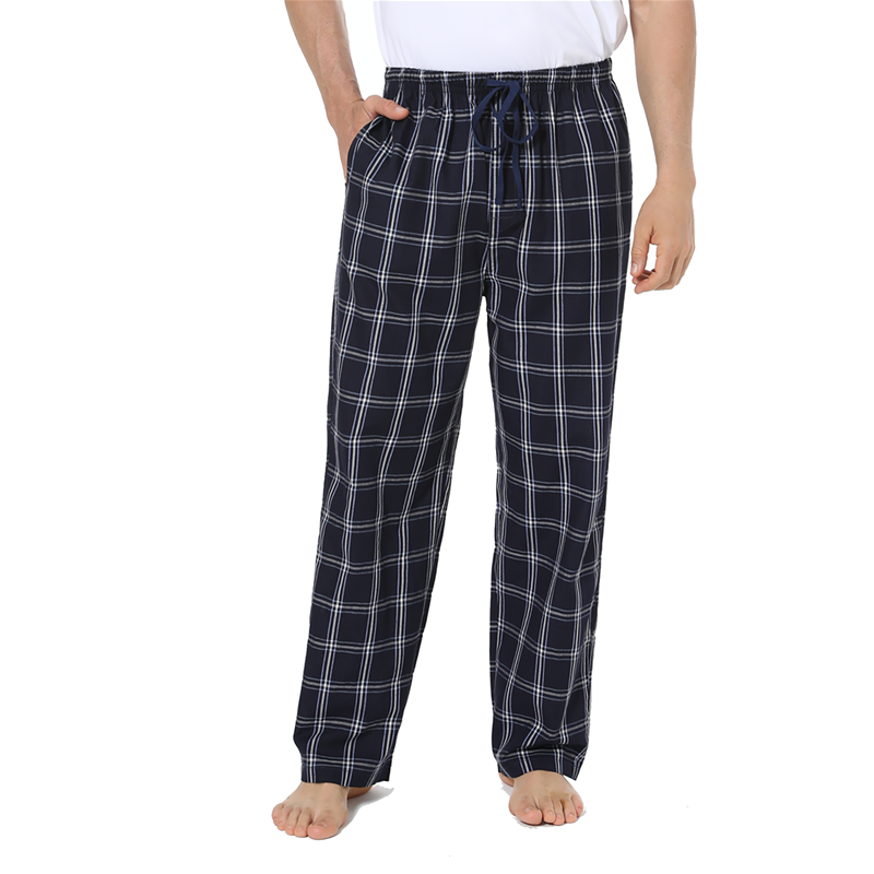 JupiterSecret Mens Pajama Pants 100% Cotton Plaid Sleep & Lounge Pants, PJ Bottoms with Pockets and Button Fly Navy