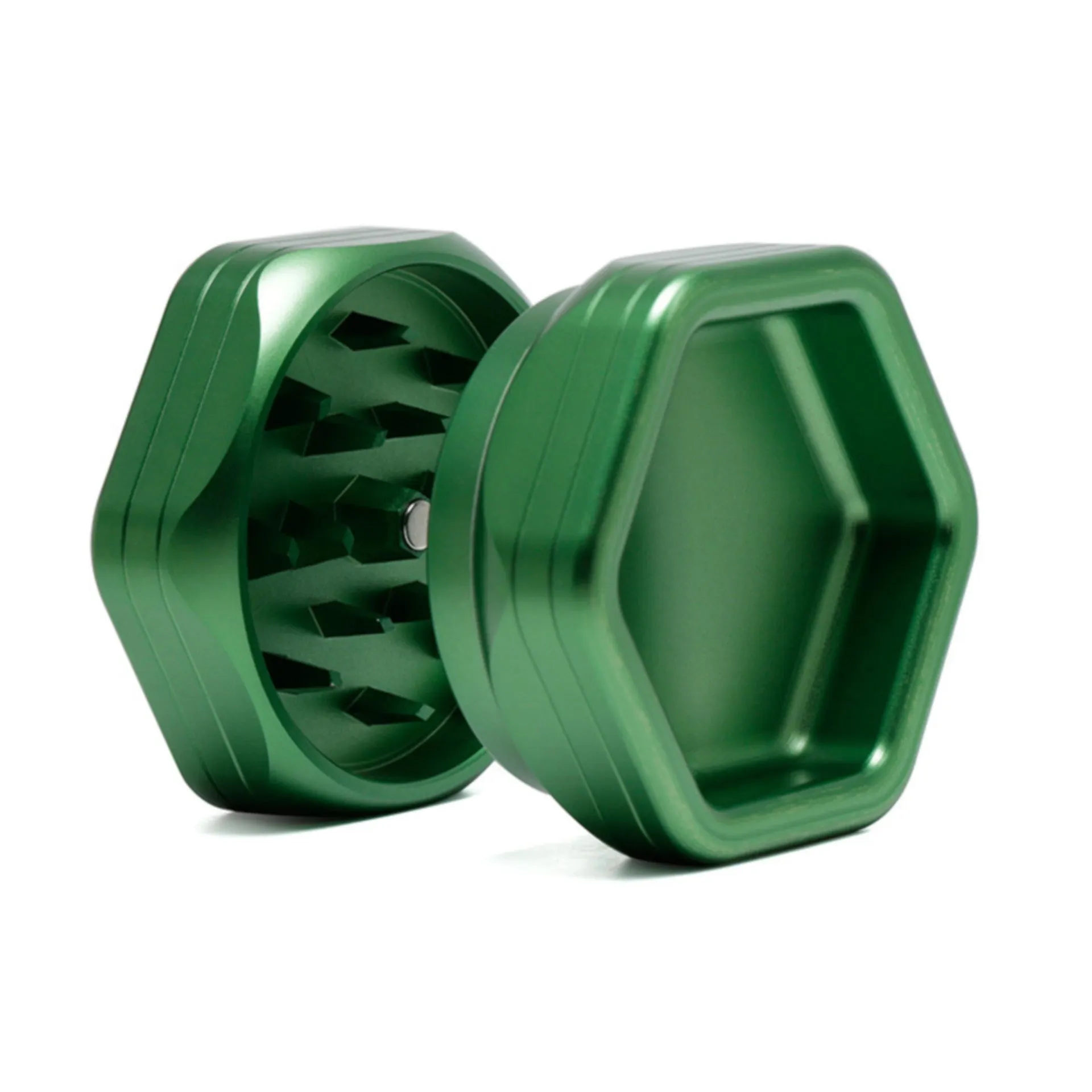 2-Layer Hexagon Aluminum Alloy Herb Crusher Grinder-Green Color