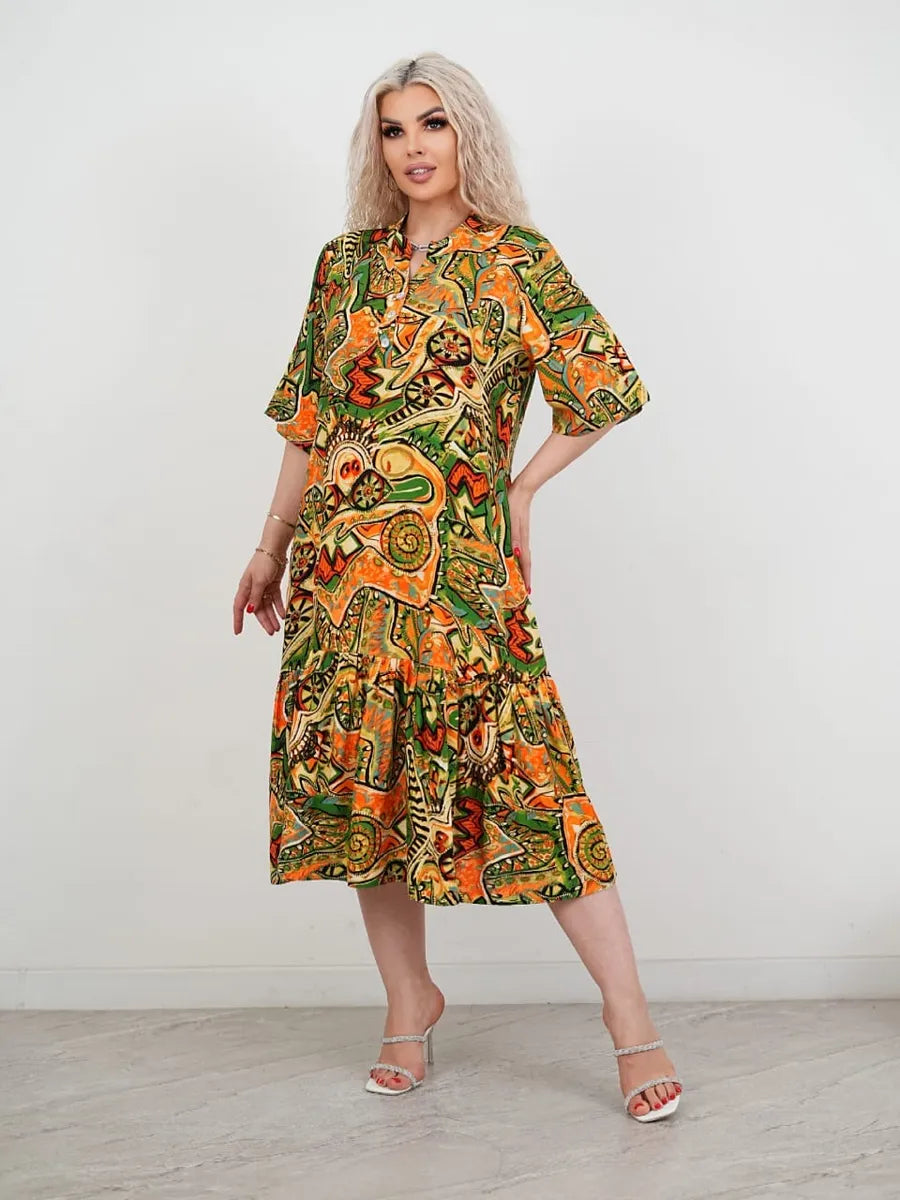 🔥 P-5XL🌈️Vestido estampado étnico, moderno, retro e colorido
