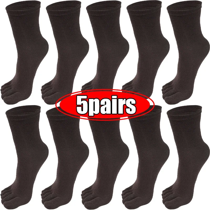 Midiset 5pairs Casual Five Toe Long Socks Business Men Sports Running Separate Fingers Stocking Breathable Non-Slip Crew Middle Tube Sox