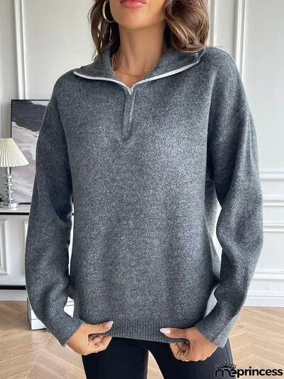 Half Zip Dropped Shoulder Sweater