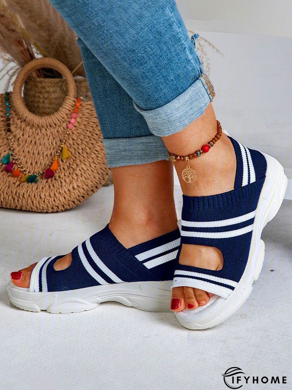 Casual Low Heel Gray Open Toe Sandals | IFYHOME