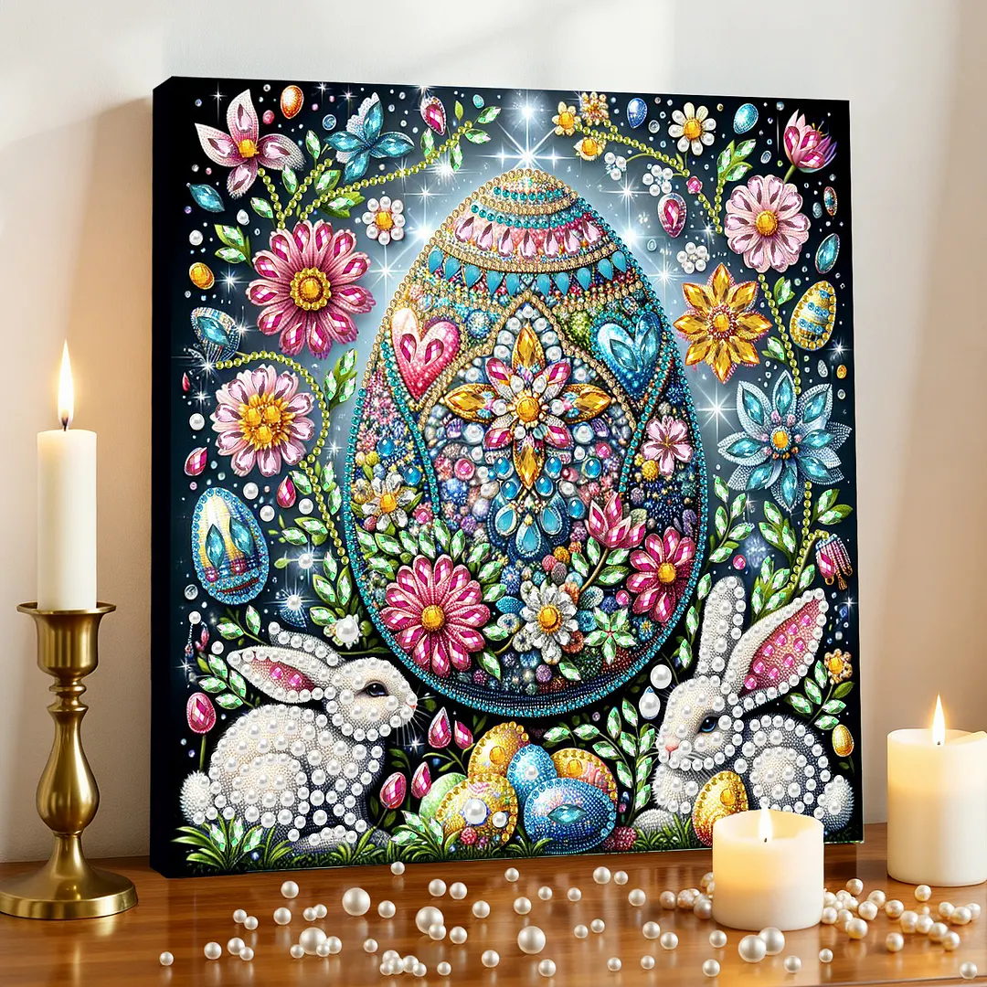 Easter Egg DIY Art Craft Pearl Diamond Painting with Frame 9.84x9.84in Diamond Art Pearl Painting Kit for Adults Beginners Gift Idea Home Wall Decor