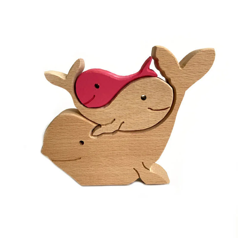 VigorDaily Red Whale Family Handmade Wooden 3D Puzzle