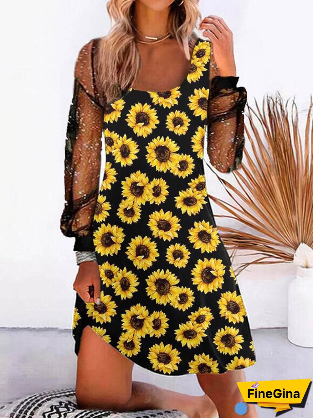 Flower Printed Women Black Dress