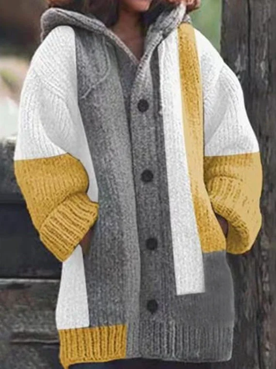Mid-length Colour Blocked Hooded Sweater