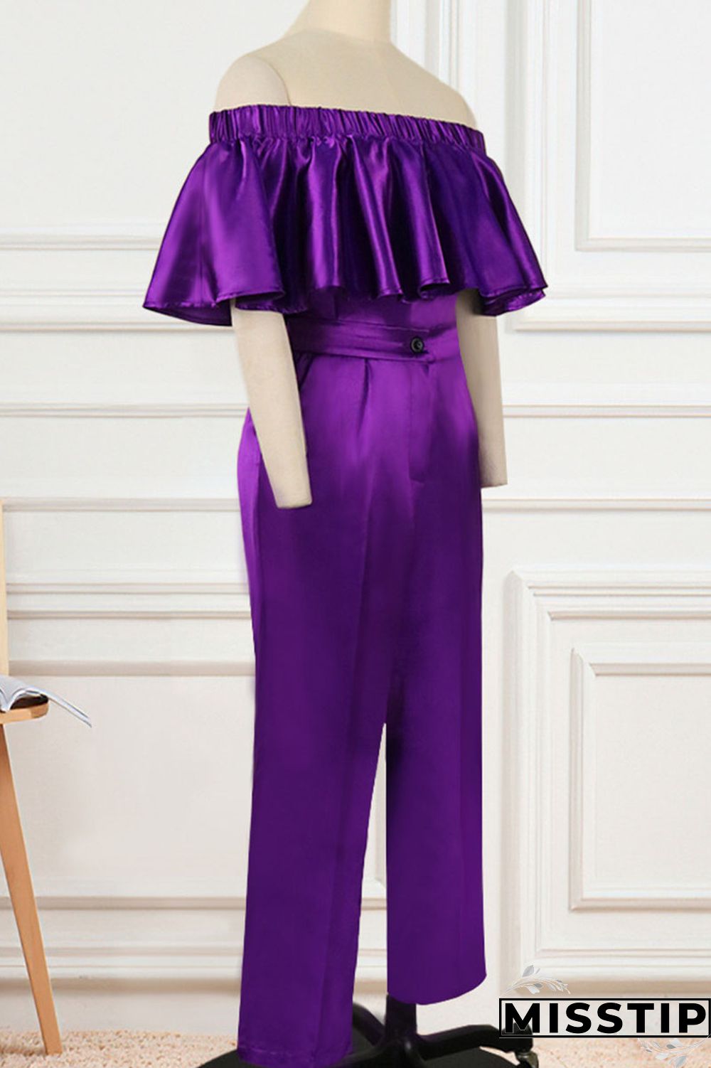 Purple Casual Solid Patchwork Flounce Off the Shoulder Half Sleeve Two Pieces