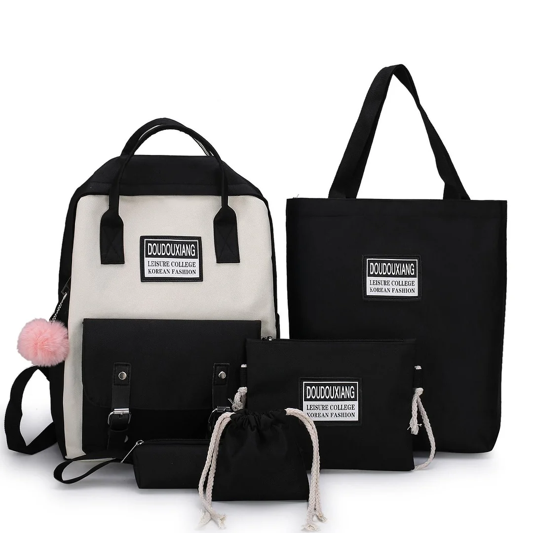 5 Piece Set High School Bags for Teenage Girls 2020 Canvas Travel Backpack Women Bookbags Teen Student Schoolbag