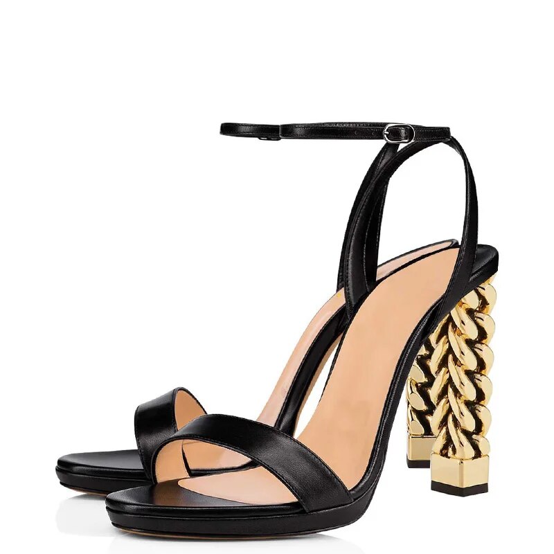TAAFO Basic Casual Shoes Woman Female Sandals Solid Buckle Strap High Square Heels Concise Big