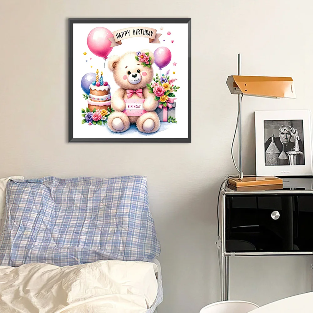 Diamond Painting - Full Round Drill - Birthday Bear(Canvas|30*30cm)