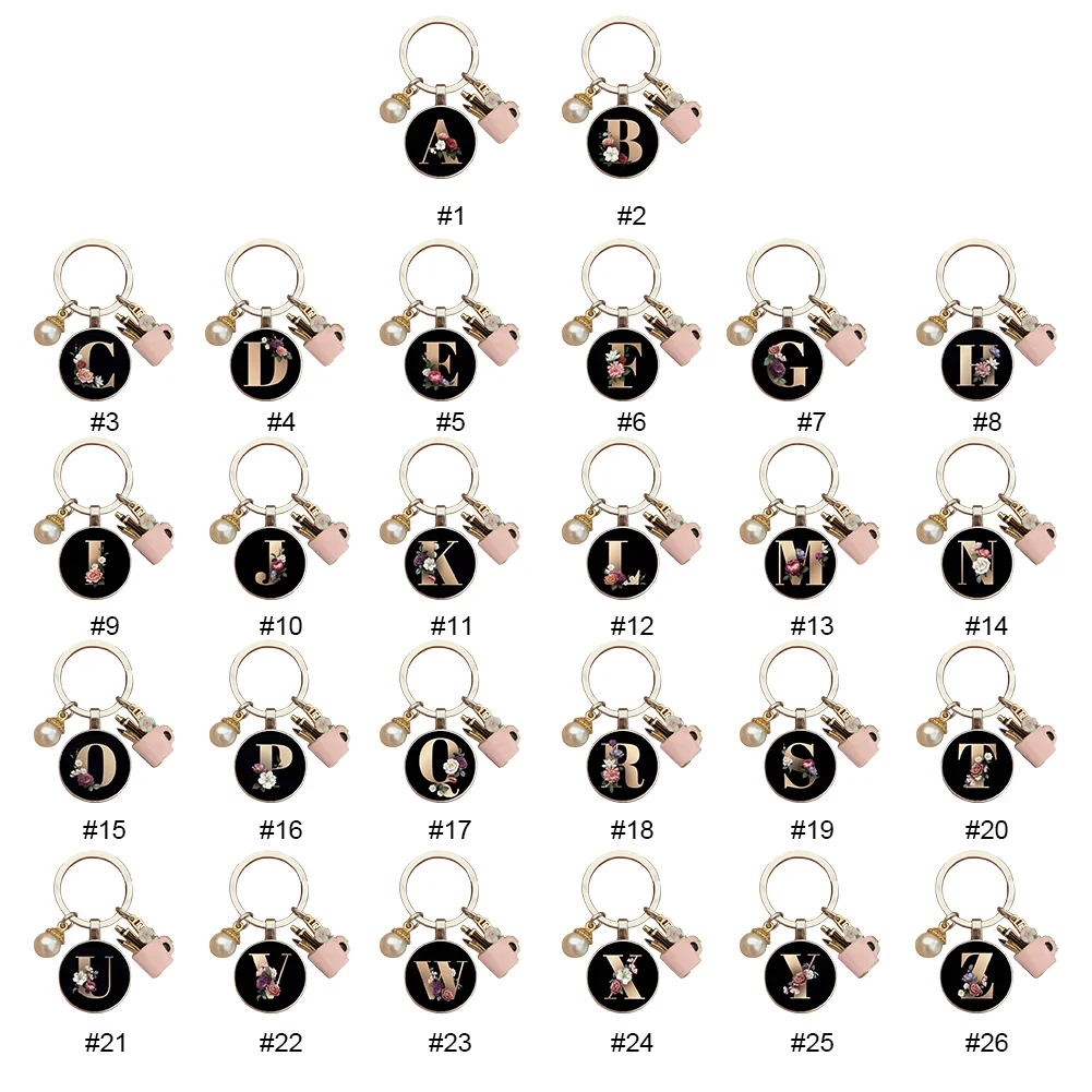 Resin Alphabet Letter Keychain Pearl Alphabet Key Ring Charms for Key Handbag Backpack