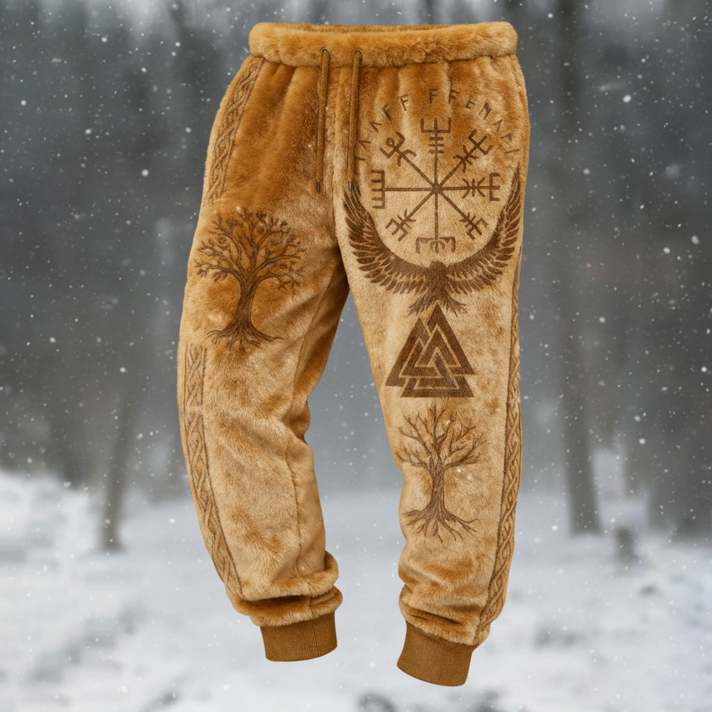 Men's Viking Unisex Runes Tree Of Life Graphics Art Casual  Flannel Pants elevenforest