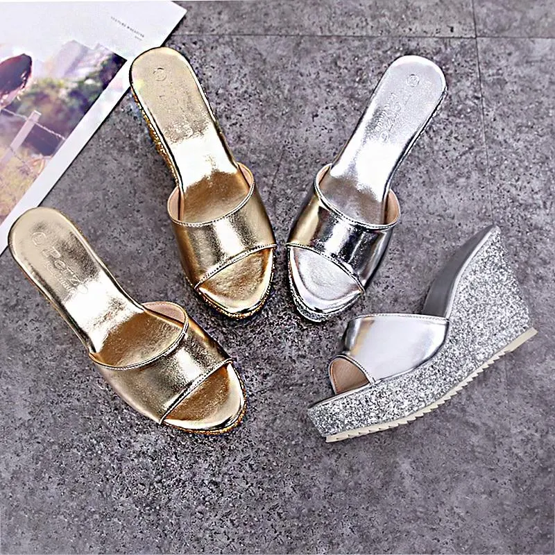 2021 Summer New Platform Wedge Sandals For Women's With Sequins  Fish Mouth Word slippers
