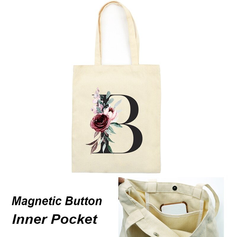 Alphabet Flower Painting Graphic Canvas Shoulder Bags Cute Female Harajuku Ulzzang Shopper Shopping Totes Travel Casual Handbags