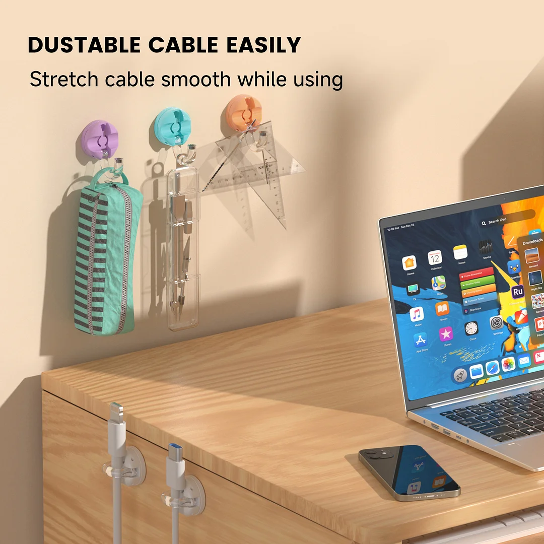 360&deg; rotating cable organizer, magnetic opening and closing charging cable hook, a must-have for kitchen and bathroom cable organization.