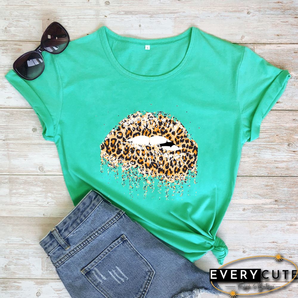 Funny Leopard Lips Dripping T-shirt TrendyPersonalityShirtsWomenFashionCasualPureCottonVintageShirt 90sAesthetic Tee