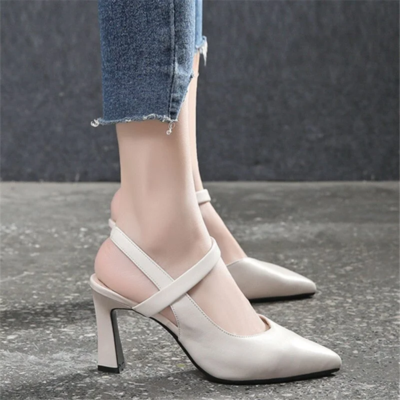 Qengg Sandals Women's Mid Heels Summer Wild Chunky Heels Ankle-Strap Pumps Closed Toe Back Empty Fashion Sandals Women