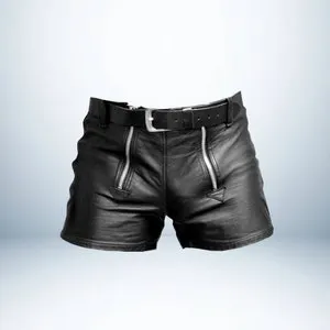 pornhint Pornhint Men's 100% Genuine Leather Shorts With Double Zipper - Expertly crafted leather shorts designed for LGBTQ Pride Walk events and costumes.
