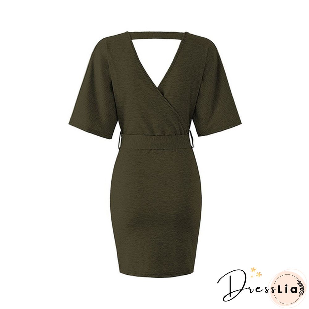 Women's Spring And Summer V-Neck Dress Hip Skirt