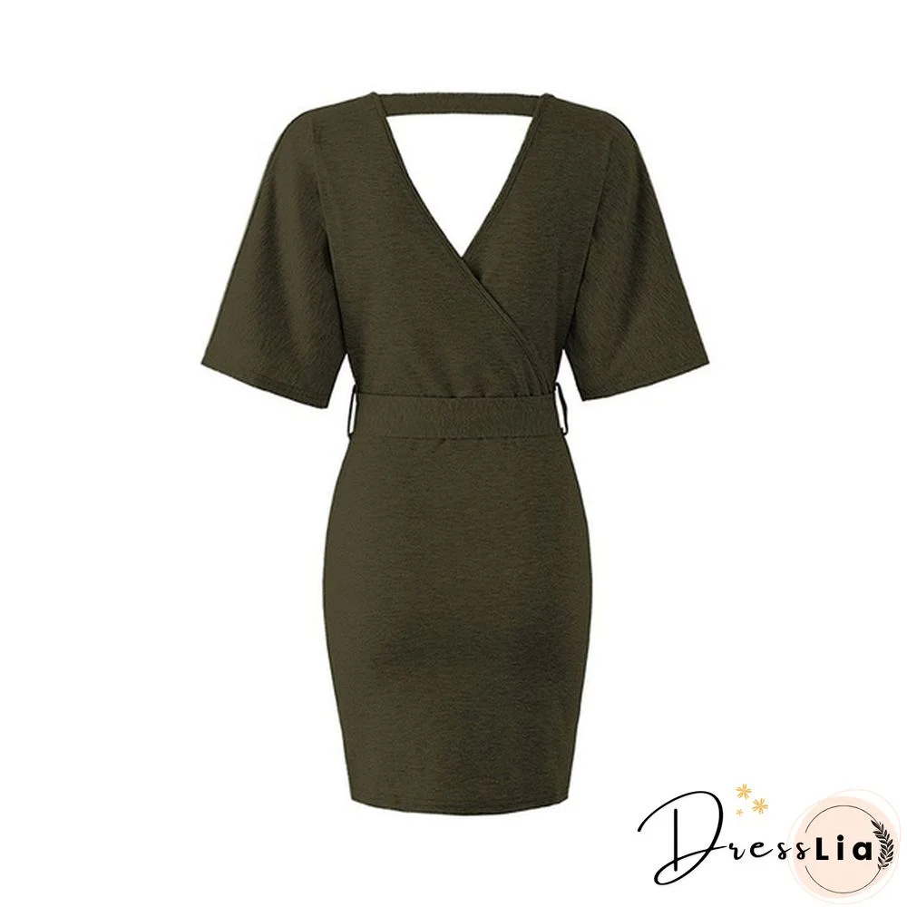 Women's Spring And Summer V-Neck Dress Hip Skirt