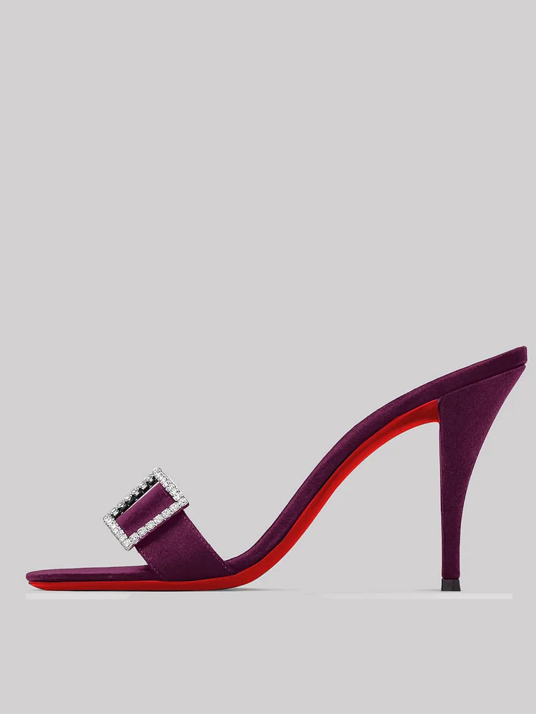 100mm Women's Open Toe Sandals Stiletto Red Bottom High Heels Vegan Mules Suede Shoes
