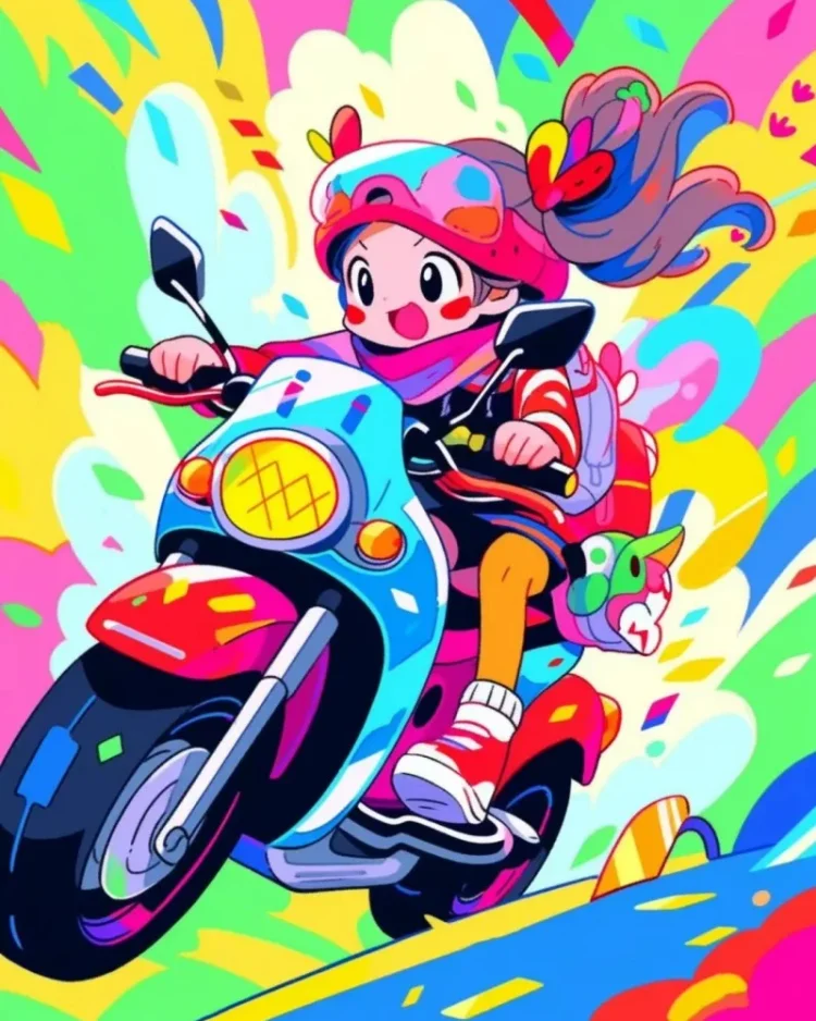Motorcycle Girl-Full Round Diamond Painting-40*50CM(Canvas)