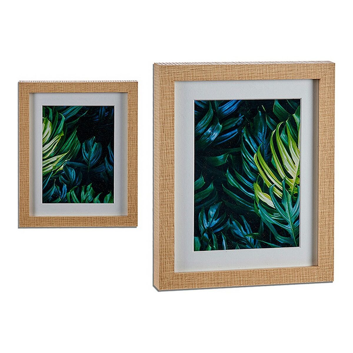 Painting Gift Decor Brown Green Wood Glass Particleboard 23 x 3 x 28 cm Leaf of a plant