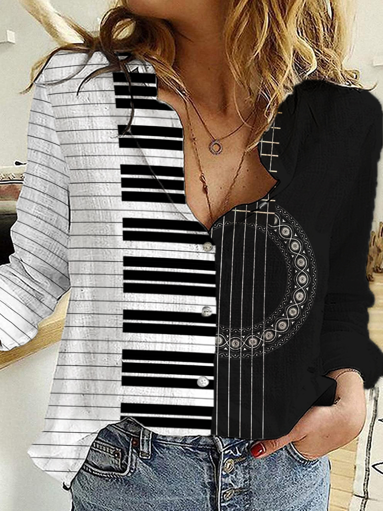 Guitar & Piano Inspired Contrast Art Blouse wearshes