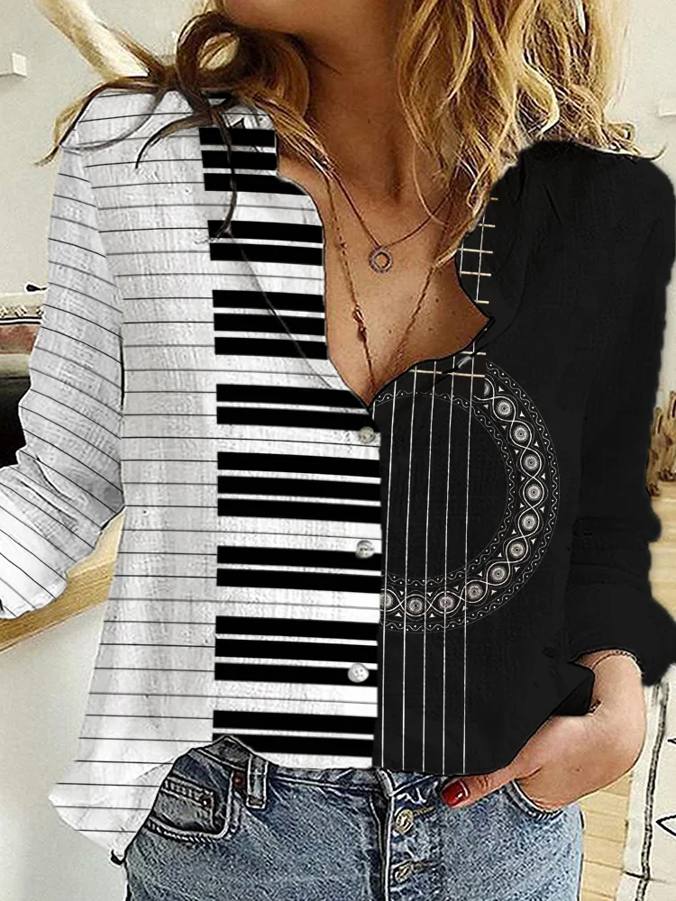 Guitar & Piano Inspired Contrast Art Blouse