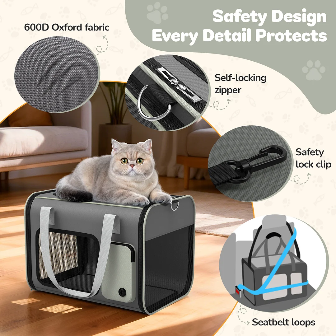 BEBANG Cat Carrier, Soft Sided Cat Carrier Large for Small Cats and Puppy
