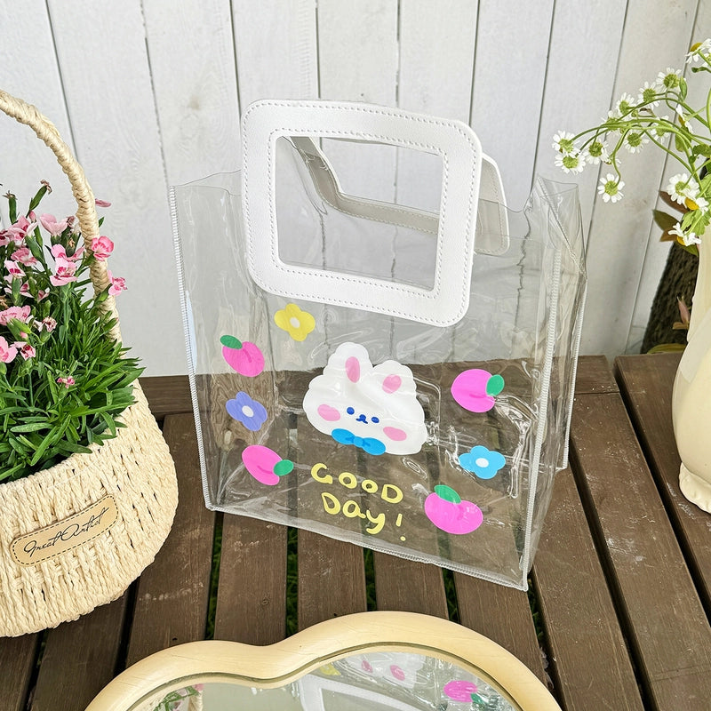 Women’s Medium PVC Animal Letter Elegant Streetwear Square Open Jelly Bag