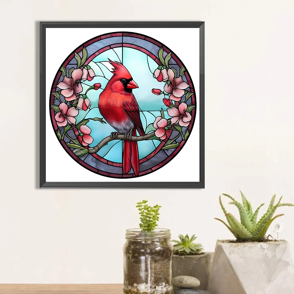 Diamond Painting - Full Round Drill - Stained Glass Cardinal(30*30cm)