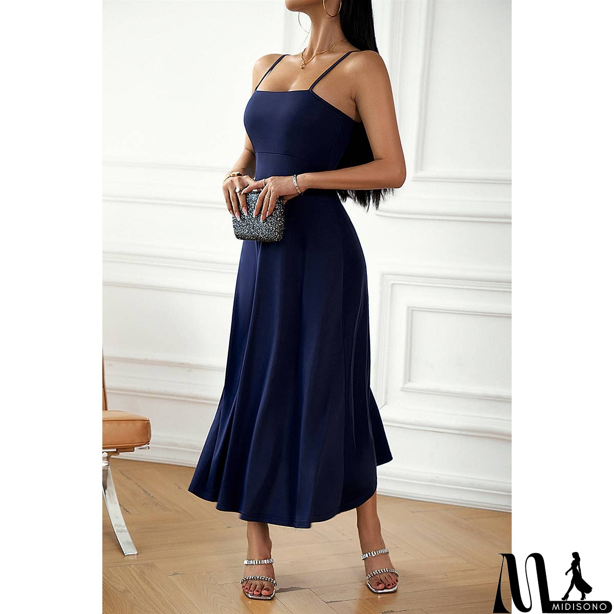 MidiSono - Solid Sleeveless Fit Cross Back Knot Full Dress