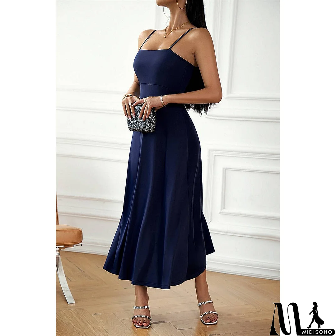 MidiSono - Solid Sleeveless Fit Cross Back Knot Full Dress