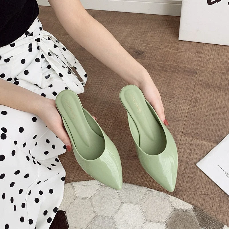 famous designer D'Orsay jelly med-high heels shoes woman pointed toe candy color pumps shallow mouth summer mules shoes sandals