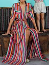Bohemia Striped Shirt Maxi Dress